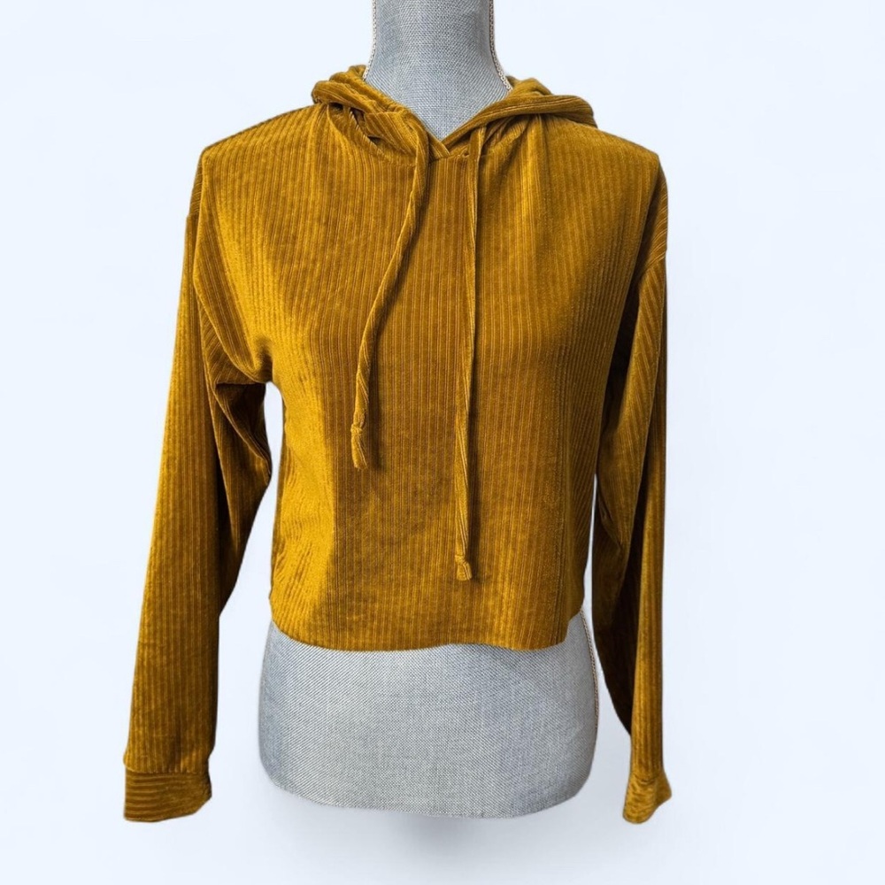 Velour Brown‎ Ribbed Cropped Hoodie